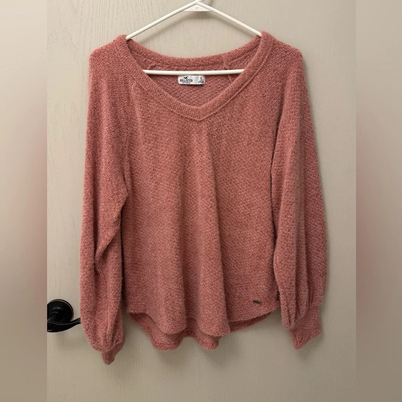 Hollister Sweaters - Hollister Fuzzy Cozy V Neck Pullover Pink Sweater NWT Size S Long Sleeve